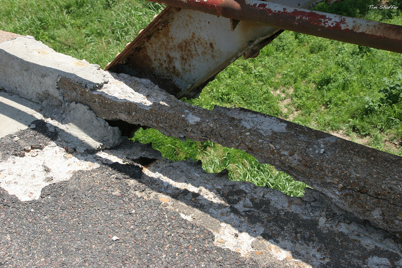 Watch your step—cement patches, holes, crumbling concrete, exposed rebar.